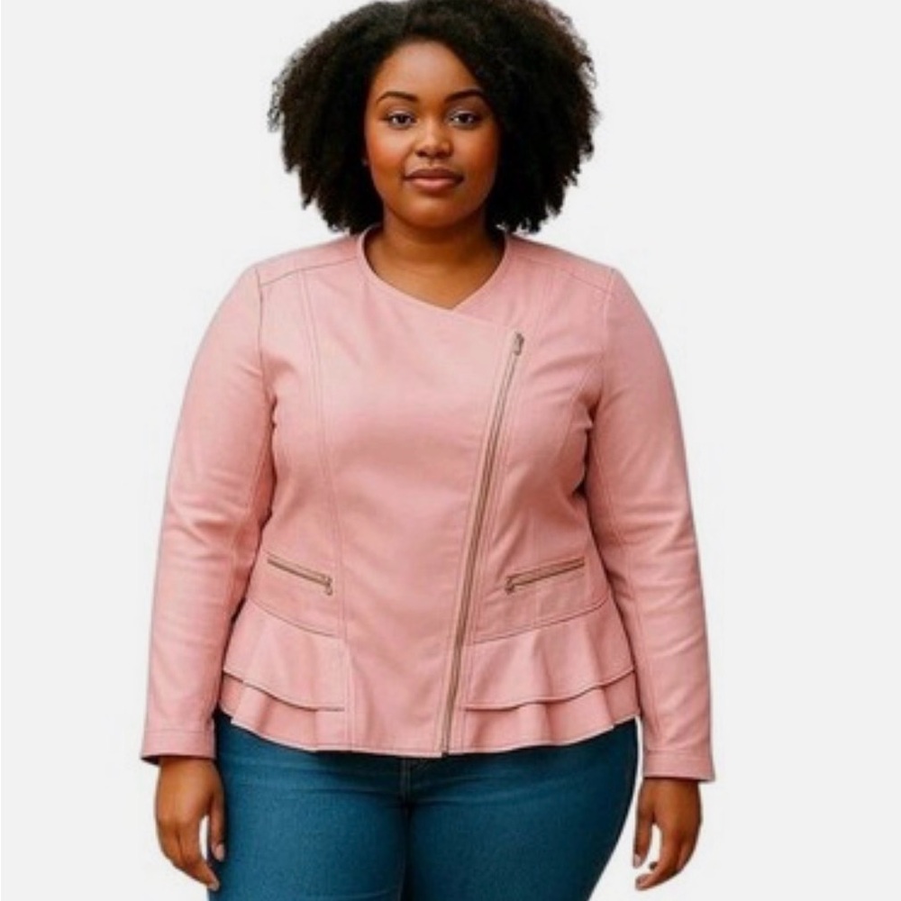 Lane Bryant Light Pink Faux Leather Jacket - Moto style with a cute peplum!